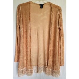 RUE 21 Womens Size Large Floral Velvet Open Cardigan W/ Fringed Hem Long Sleeve